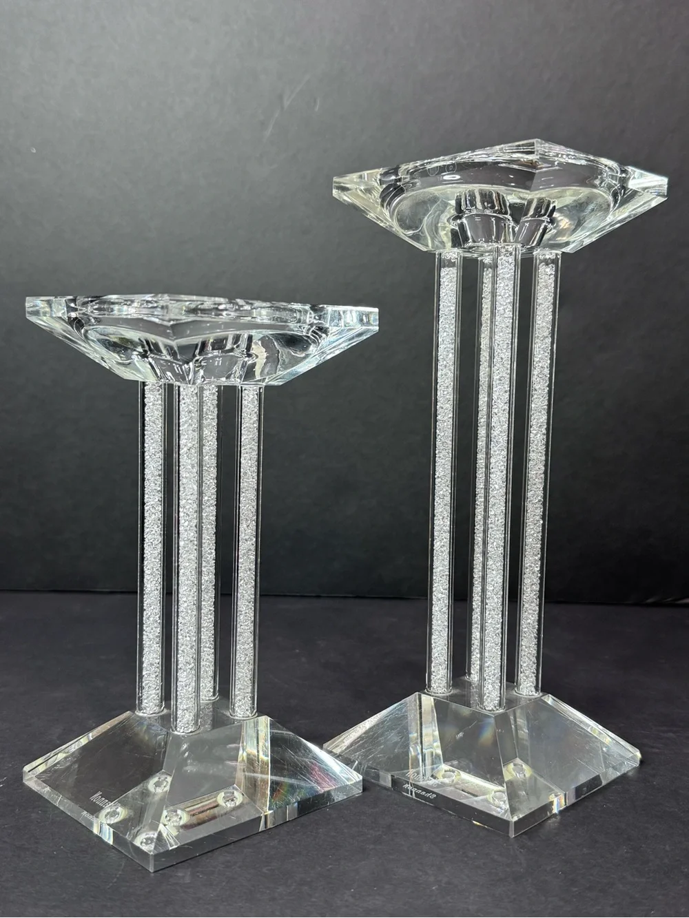 Shannon Crystal Candle Holders Set of 2 Rhinestone Square 7” & 9”